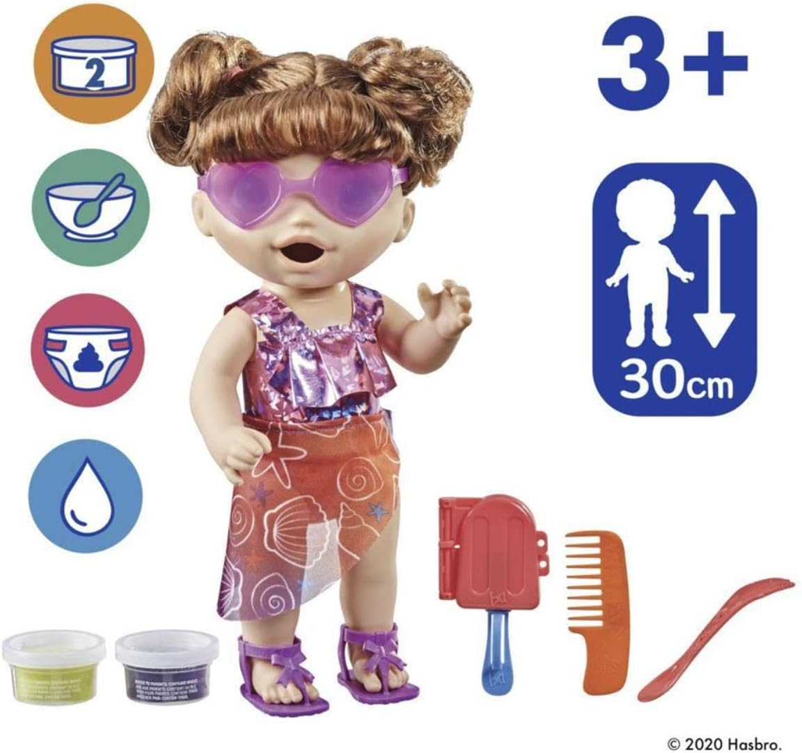Baby Alive Sunshine Snacks Doll, Eats and Poops - Brown Hair - Summer-Themed Waterplay Baby Doll, Ice Pop Mold - Nuturing Dolls and Toys for Kids - F1681 - Ages 3+ image number 1