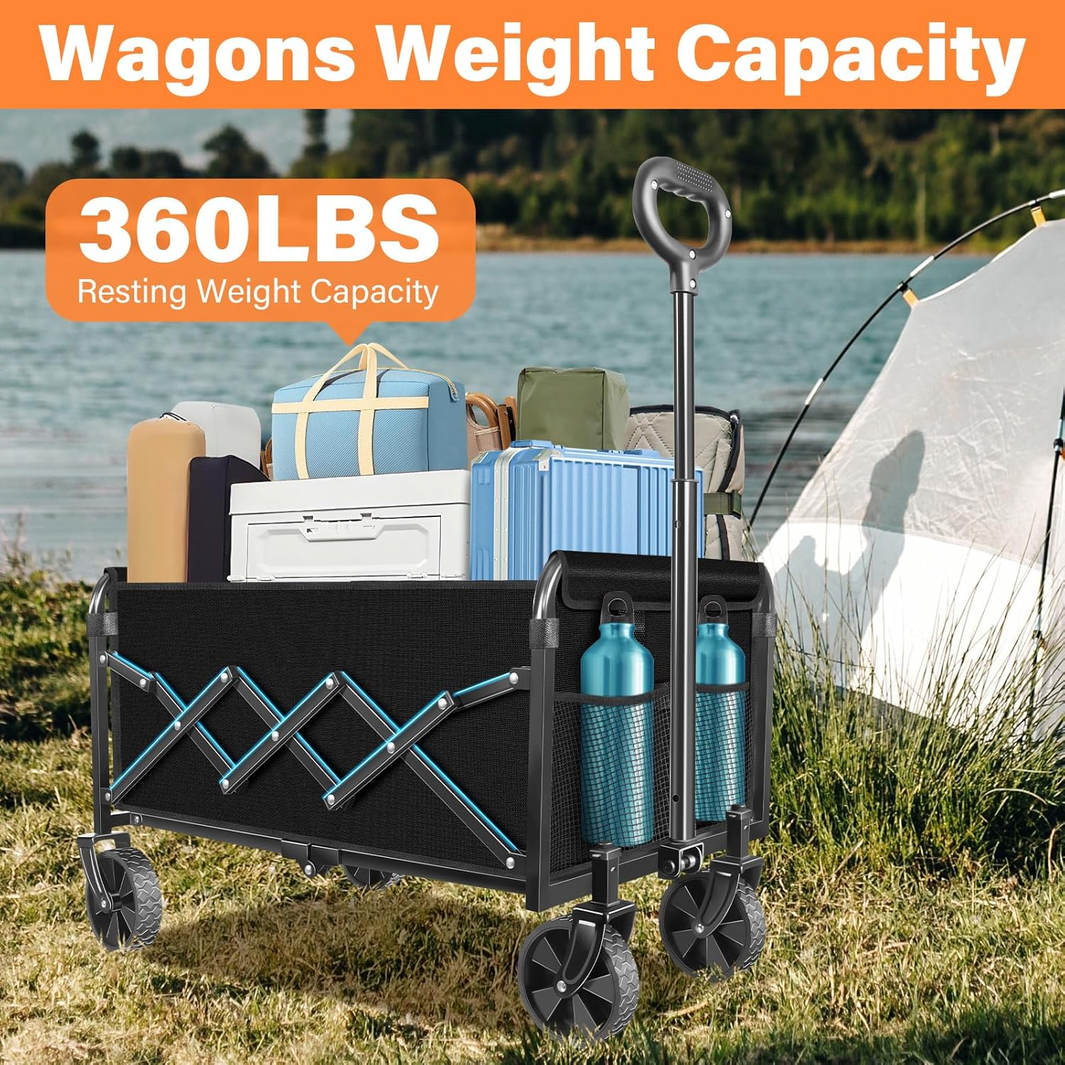 Wagons Carts Foldable - Collapsible Wagon Cart with Wheels Foldable - Utility Folding Wagon Cart for Sports Camping Grocery, Black image number 5