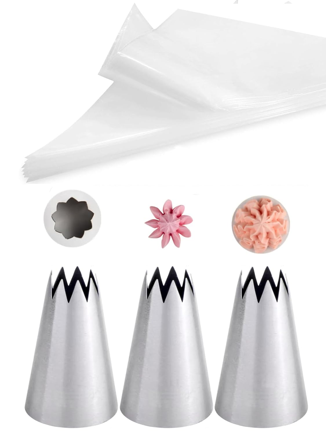 Large Piping Bags and Tips,Eclairs Churros Macaron Meringues Drop Flower Piping Tips with Bags 12 Inch for Cake Cupcake Cookie Decorating,25 Pcs image number 2