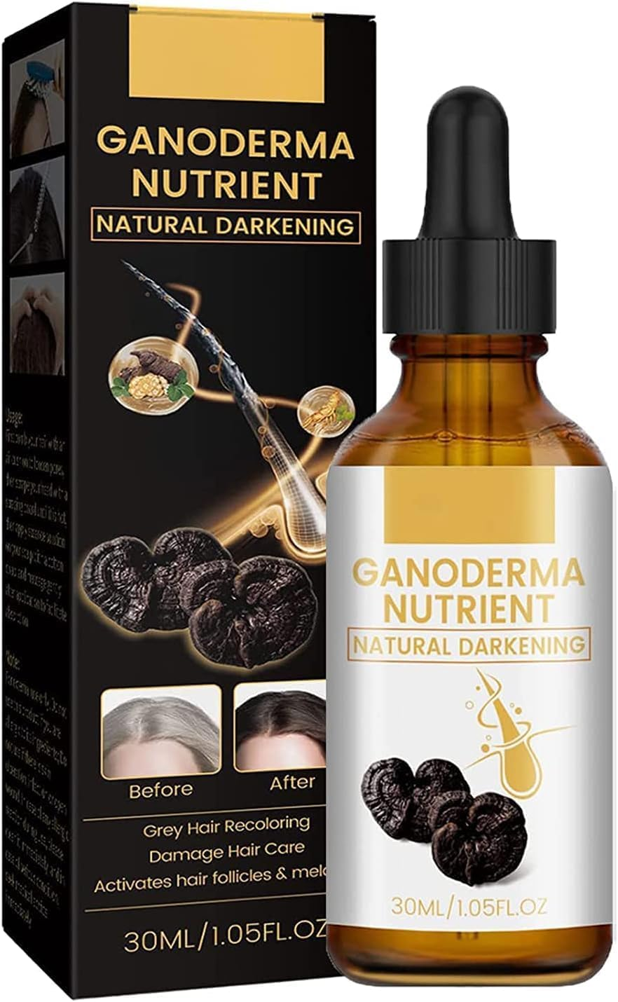Anti-Grey Hair Treatment 30Ml,Restore Hair Natural Color, Ganoderma Nutrient Natural Darkening,Grey Hair Coverage Serum Promotes Fuller
