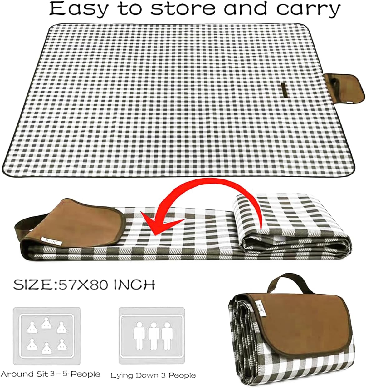 Oversized Waterproof Outdoor Picnic Blanket - Durable Oxford Fabric, Sandproof, Easy to Clean, Lightweight and Portable, Suitable for Beaches, Parks, Camping and Family Outings(200X200Cm，Coffee White) - Coffee White image number 6