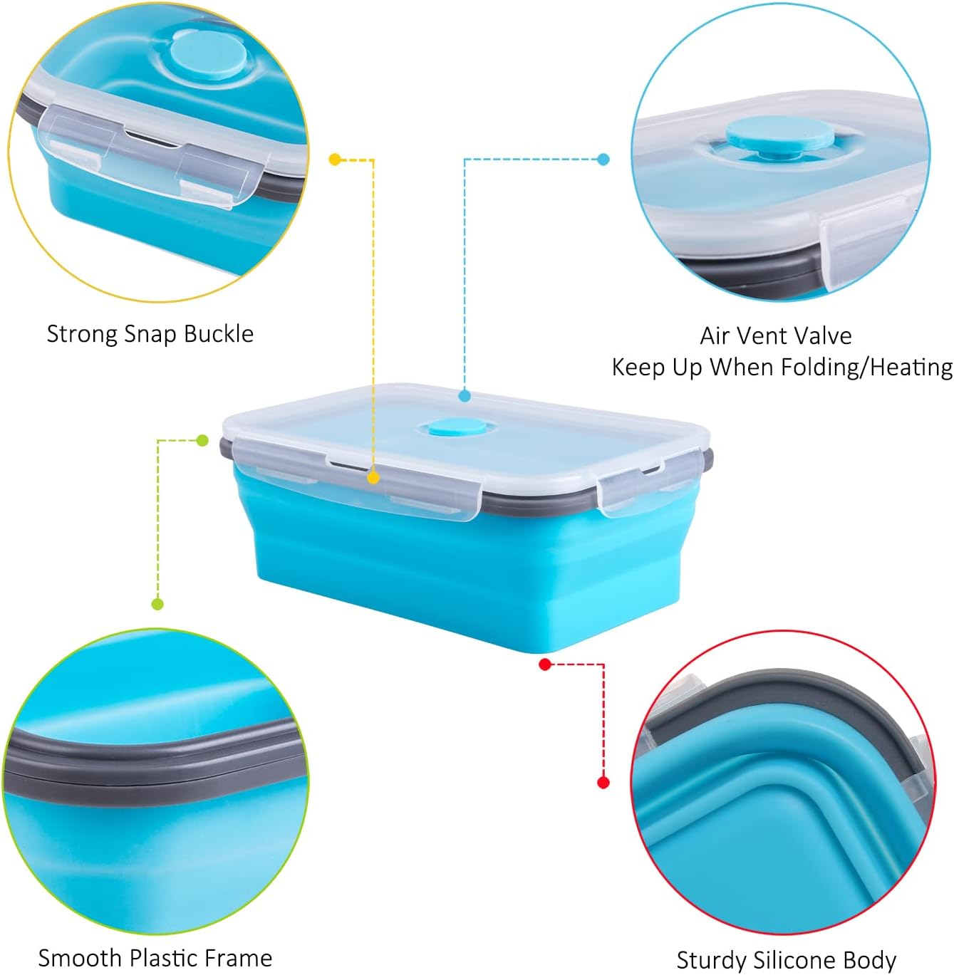 Collapsible Food Storage Containers with Airtight Lid, 40.5 Oz, Large Kitchen Stacking Silicone Collapsible Meal Prep Container Set for Leftover, Microwave Freezer Dishwasher Safe, 4 Colors, Set of 4 image number 5