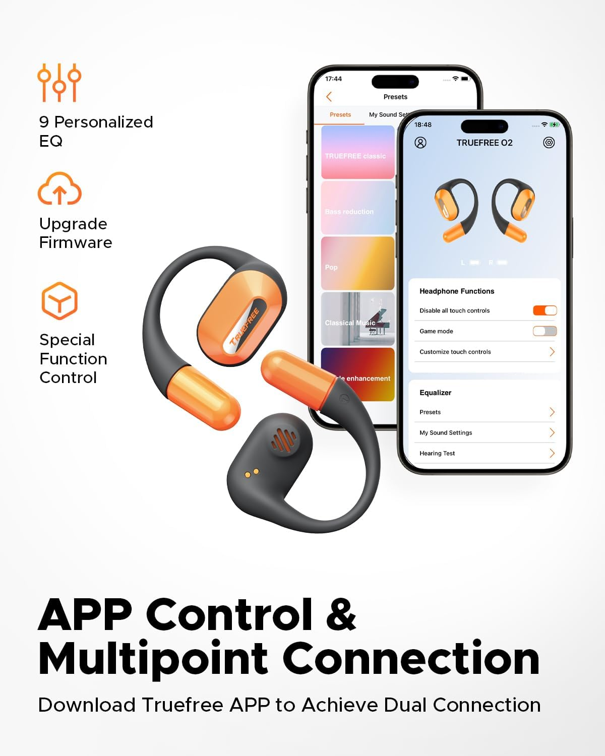TRUEFREE O2 Open-Ear Bluetooth 5.3 Headphones, Air Conduction Wireless Earbuds, 22 Hrs Playtime, 15Mm Enhanced Bass, Four Mics Clear Calls, IPX5 Waterproof, Multipoint Connection,Comfortable Workout image number 3