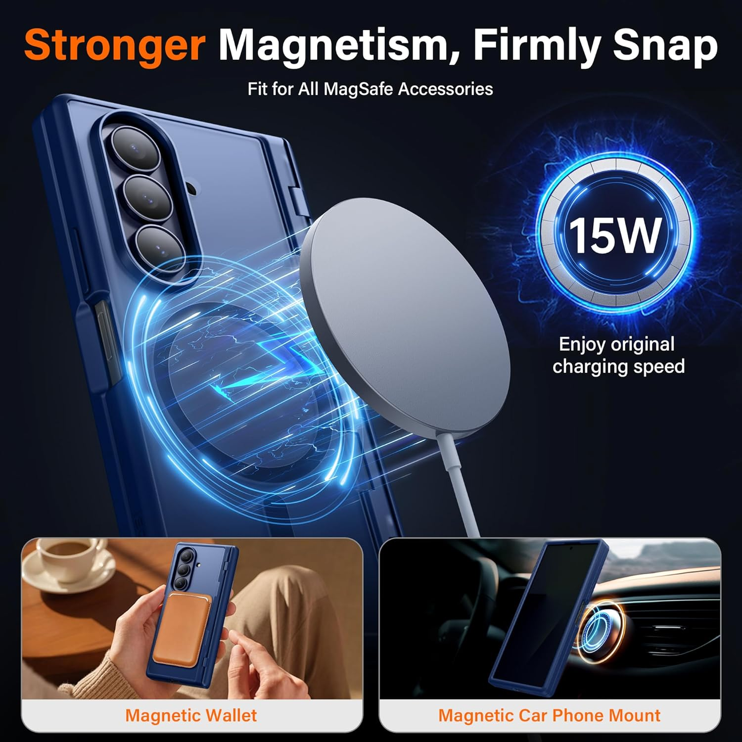 MOBOSI for Z Fold 7 Case with Privacy Screen Protector, [Compatible with Magsafe], [Built-In Kickstand & Full Body Hinge Protection] Magnetic Slim Phone Case for Samsung Galaxy Z Fold7, Blue - Blue image number 1