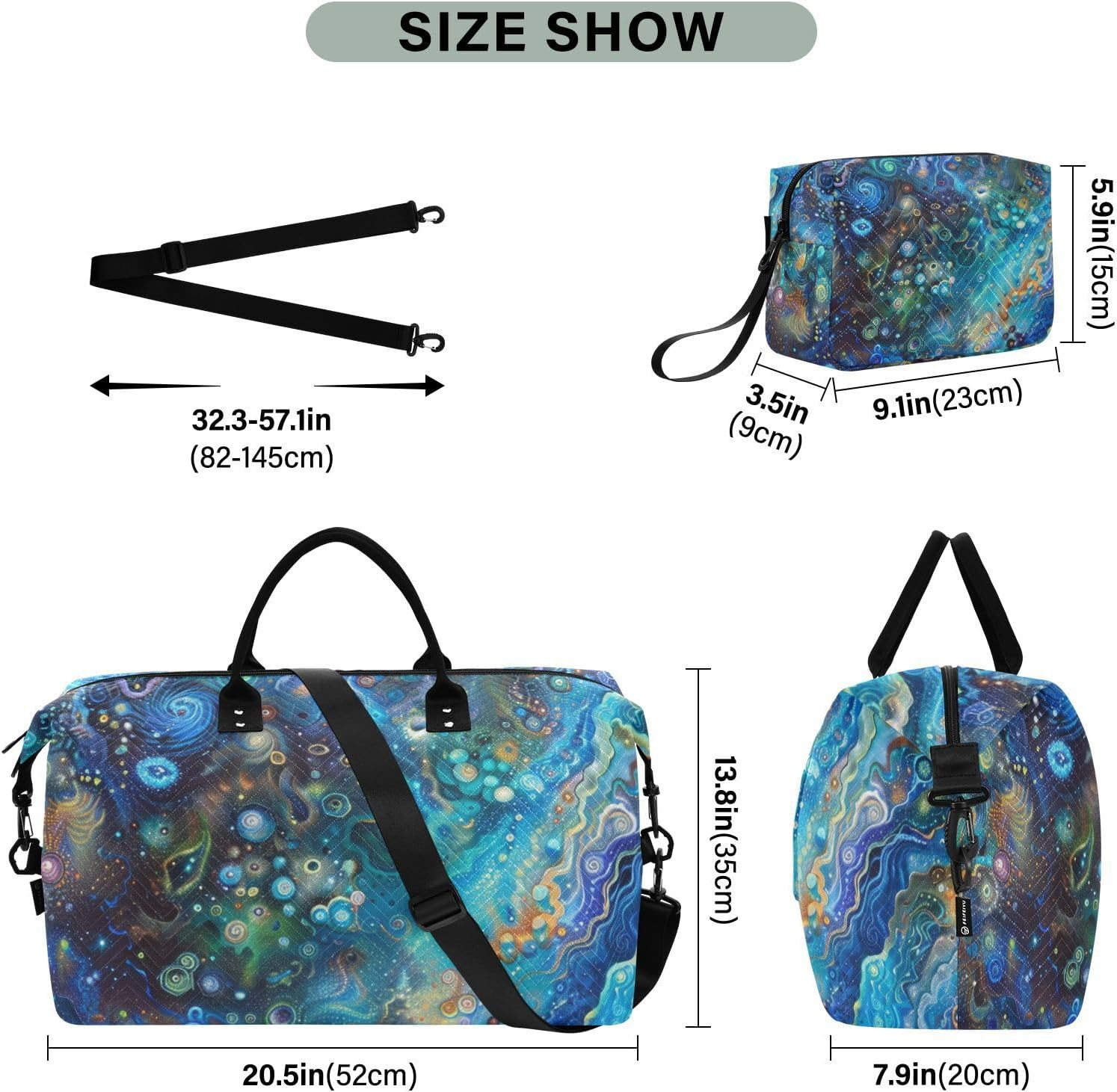 Blue Laser Style Large Bag Travel Weekender Gear Bag Workout Bag with Toiletry Bag for Hiking Large Capacity, Blue，Laser Style, One Size, Blue，Laser Style, One Size image number 5