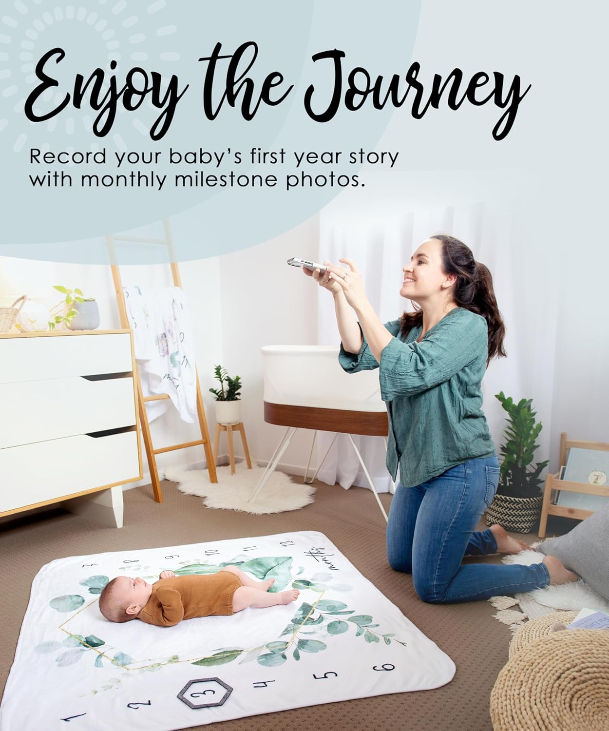 Baby Monthly Milestone Blanket Unisex Gender Neutral, First 12 Months Baby Milestone Blanket for Boy or Girl, Infant Photo Blanket for Age Growth, 46&rdquo;X46&rdquo; - White And Native Leaves image number 5