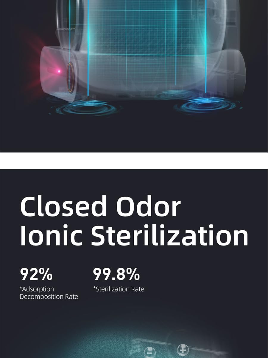 Self-Cleaning Cat Litter Box with APP Control, Smart Cat Litter Cleaning Robot, Automatic Cat Litter Box, Secure Alert/Health Monitor/Ionic Deodorizer 65L+9L (Box) image number 6