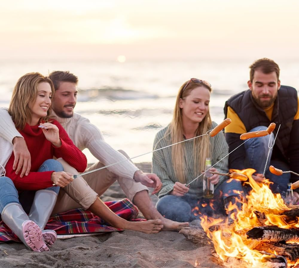 12 Pcs Marshmallow Roasting Sticks, Fire Pit Long Smores Kit 32 Inch, Metal Smores Sticks & Hot Dog Forks Skewers with Wooden Handle for Campfire Camping BBQ Cooking Bonfire Accessories image number 3