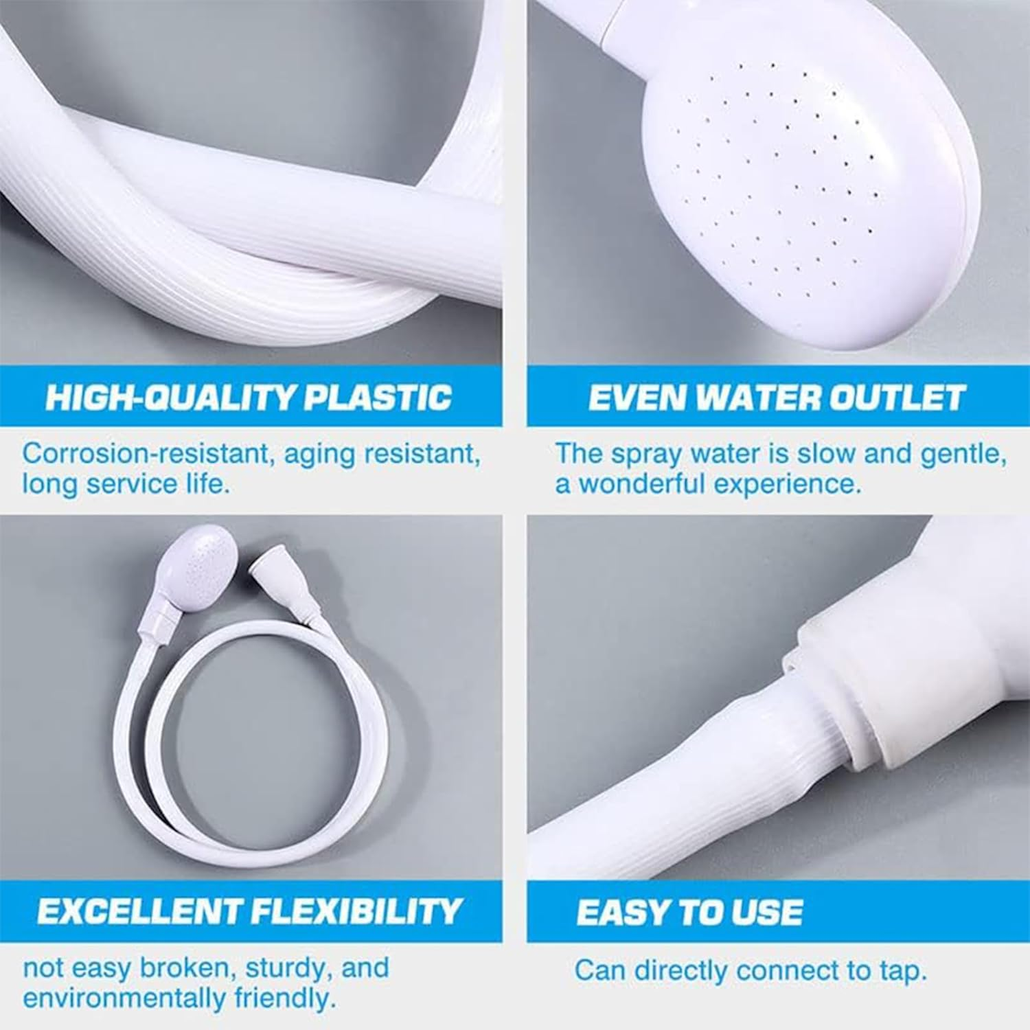 Pet Shower Head Single Tap Shower Head Spray Hose Bathtub Sink Spray Head Washing Indoor (White, 1 Meter)