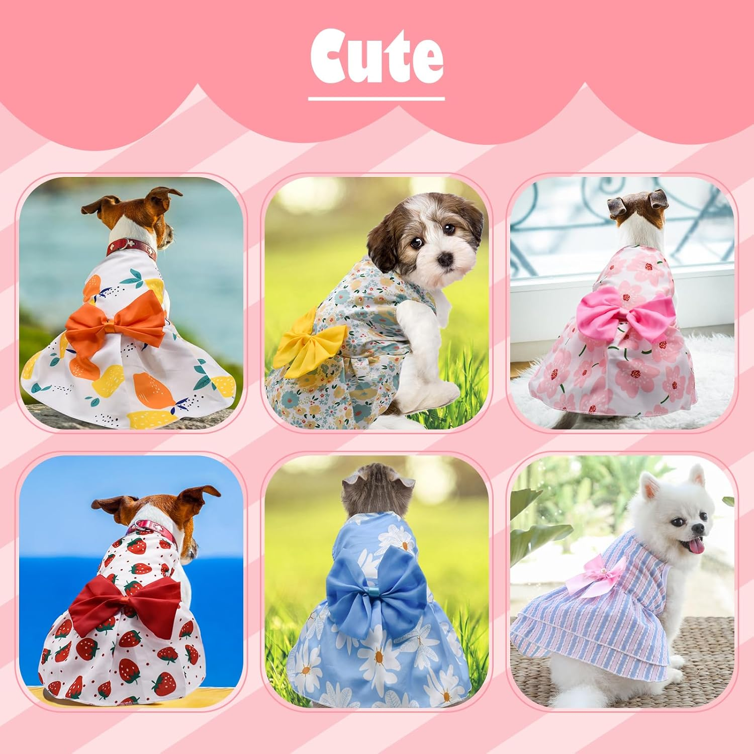 KATOLK 6 Pieces Dog Dresses for Small Dogs Girls, Cute Princess Puppy Kitten Dog Dresses with Flowers and Bowknot for Pet Cats, Small Dogs' Outfits Female Pet Skirts Clothes for Chihuahua Yorkies image number 6