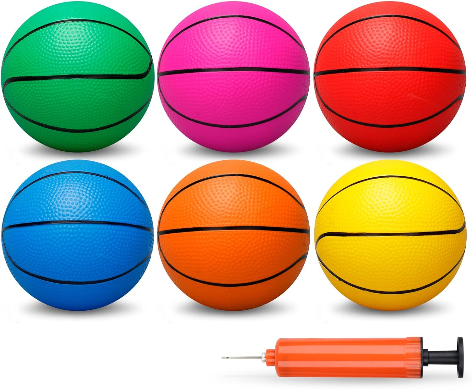 5 INCH PVC Mini Basketball for Indoor Basketball Mini Hoops, Soft 5" Rubber Small Repacement Basketball for over Door Basketball Hoop Sets, Little Basketballs for Adults & Kids (6 PCS with Air Pump)