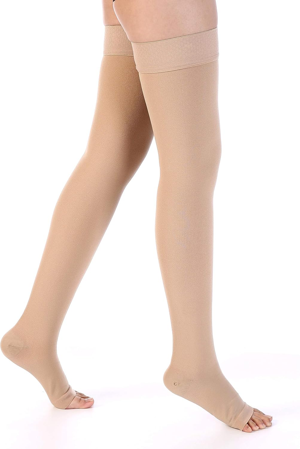Leotruny Women Men 20-30 Mmhg Support Open Toe Thigh High Compression Stockings image number 2