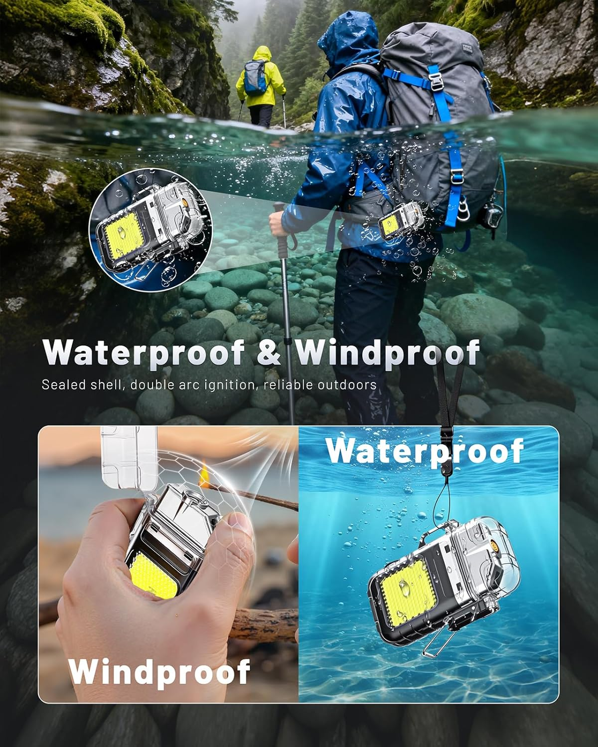 YESDEX Electric Lighter Rechargeable - Flameless USB C Candle Lighter with LED, Windproof & Waterproof for Safe Use (1, Transparent) image number 5