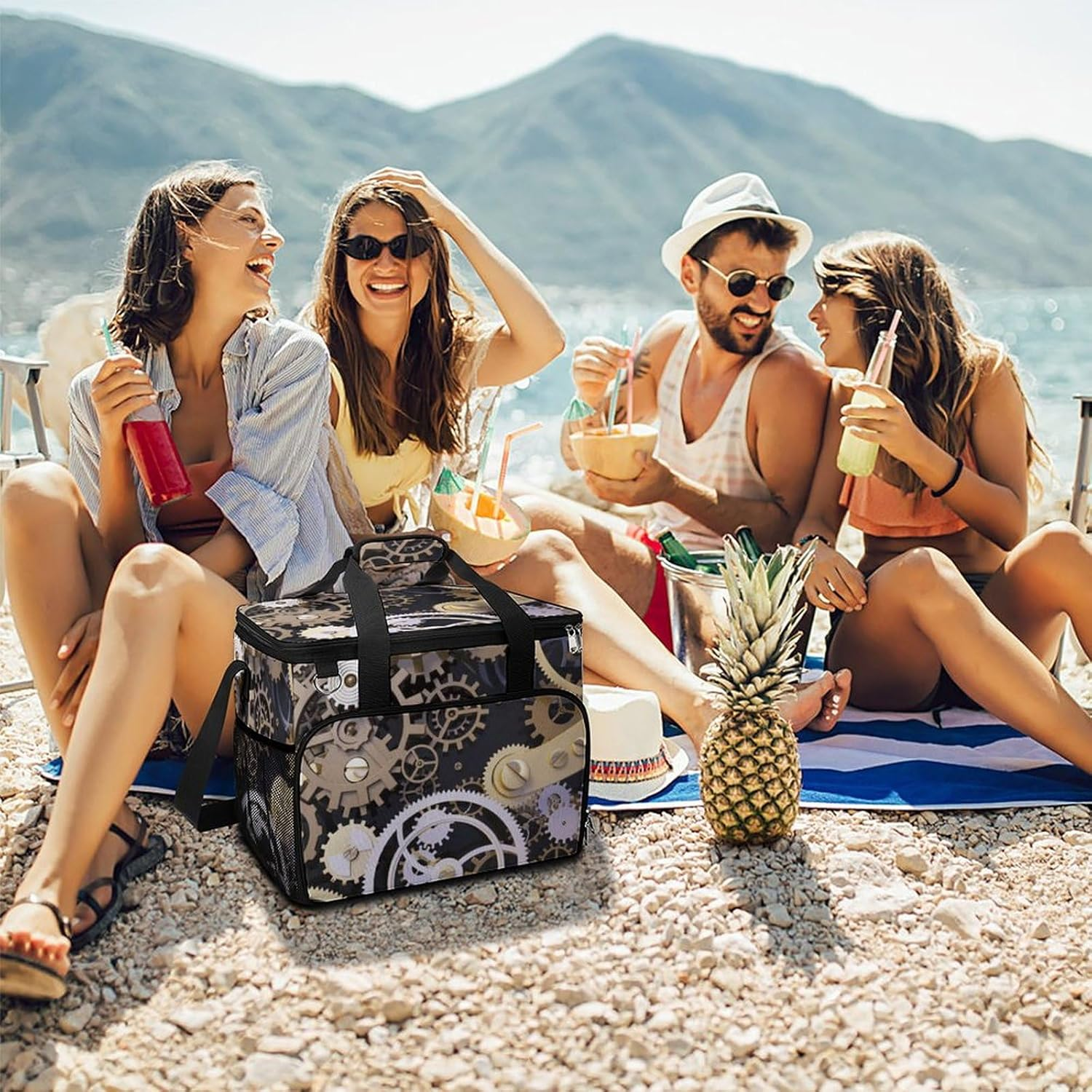 Tote Bags, Steampunk Mechanical Gears Printed Tote Bags,Durable Tote Bags,Zipper Tote Bags,Camping Tote Bags image number 5