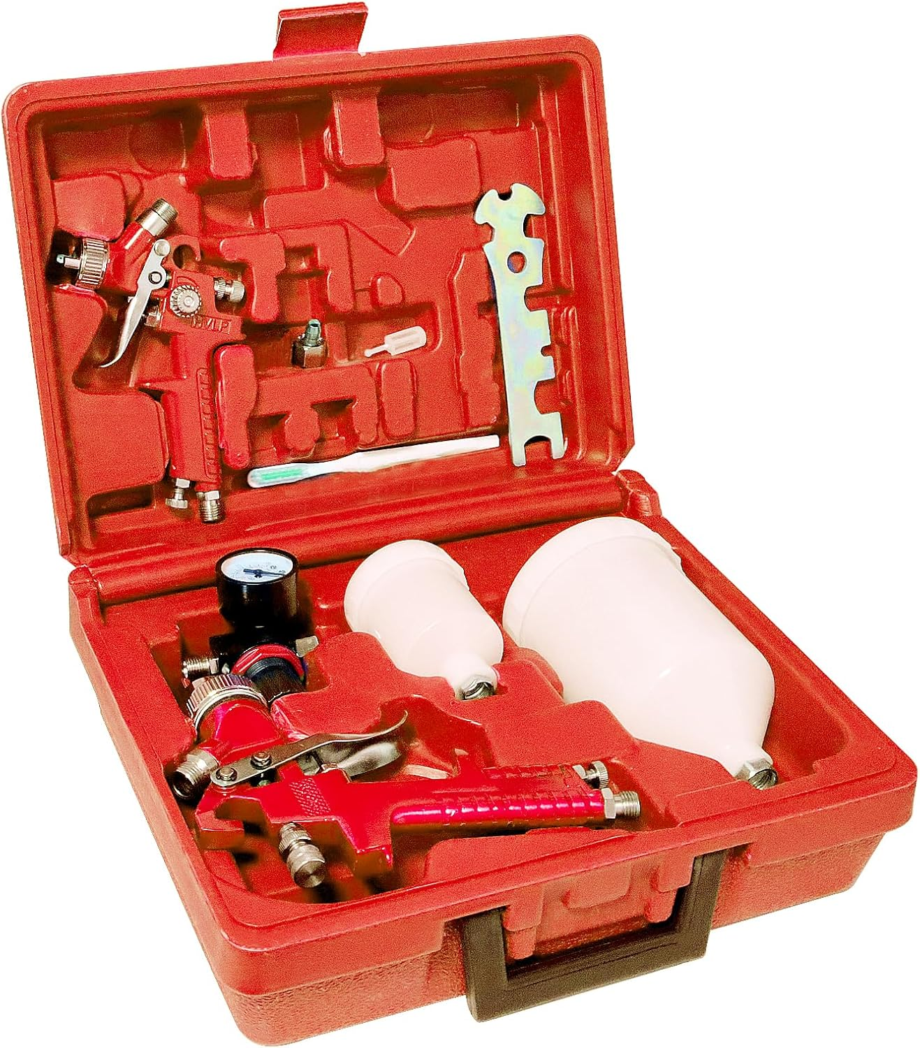 HVLP Air Gravity Spray Gun Set, Aflybltol 2 Pcs Sprayer Paint Gun Kit,1.4Mm 600Ml&0.8Mm 125Ml Automotive Paint Gun with Locking Air Pressure Regulator Gauge Paint Sprayer Gun for Car Painting(Blue)