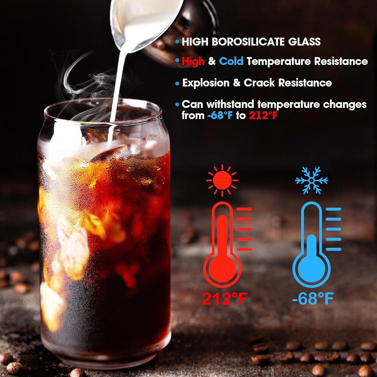 Drinking Glasses with Bamboo Lids and Glass Straw,16Oz Can Shaped Glass Cups, Beer Glasses, Iced Coffee Cups, Clear Glass Tumbler with Straw, for Cocktail, Whiskey, Gift Set(6 Pack) image number 2