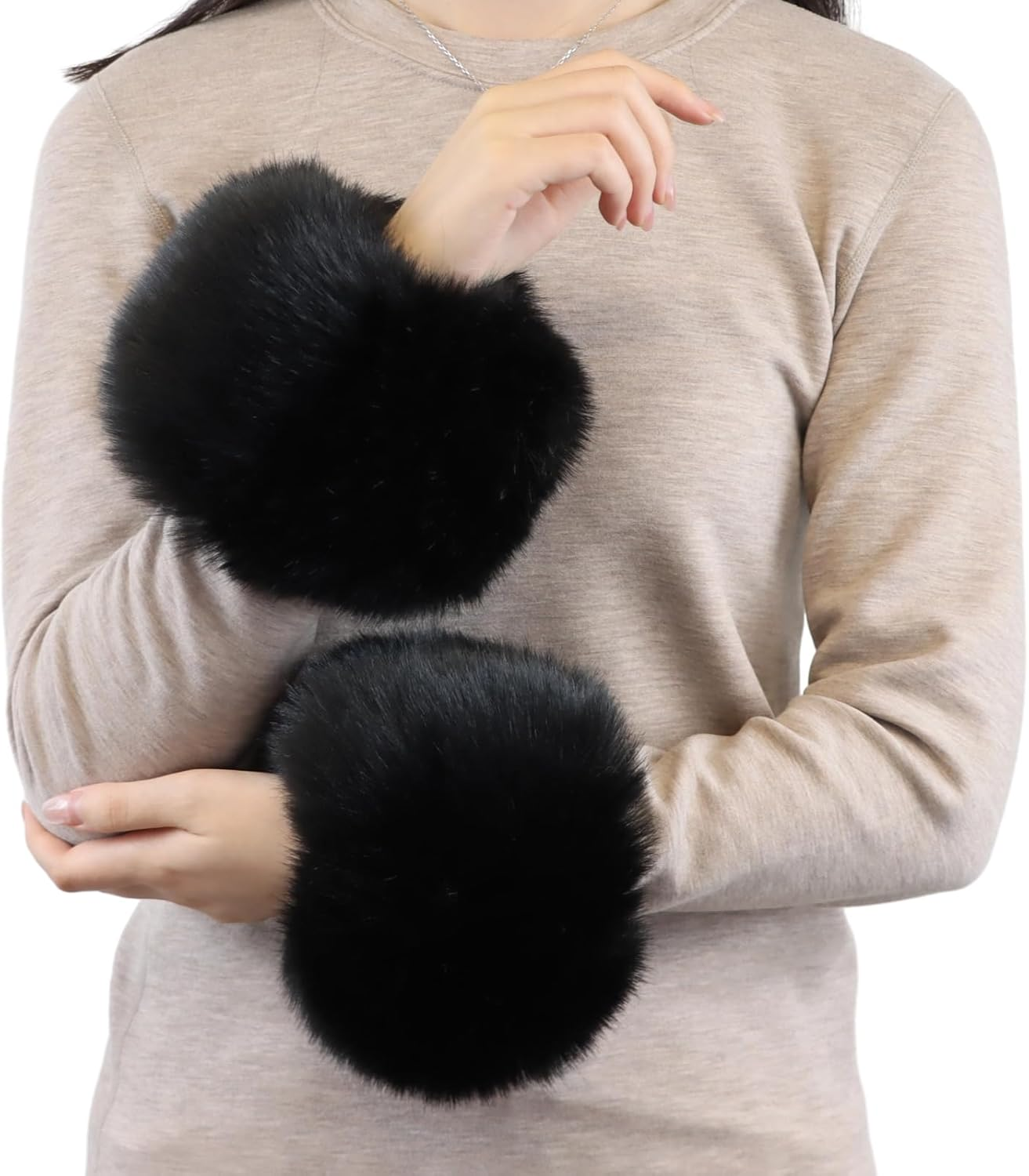 Peecabe Faux Fur Short Wrist Cuffs Women Winter Fuzzy Arm Warmers Wrist Cover Fluffy Soft