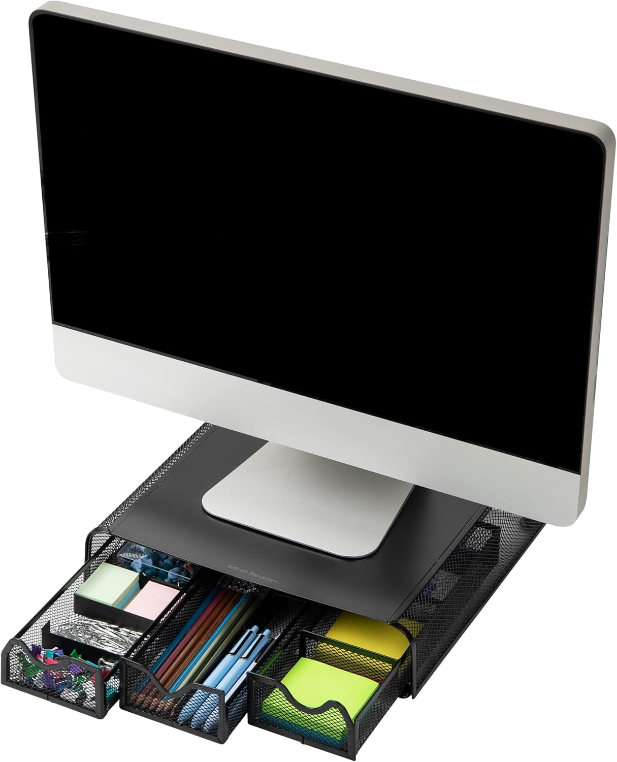 Mind Reader Monmesh-Blk Monitor Stand and Desk Organizer, Black Metal Mesh