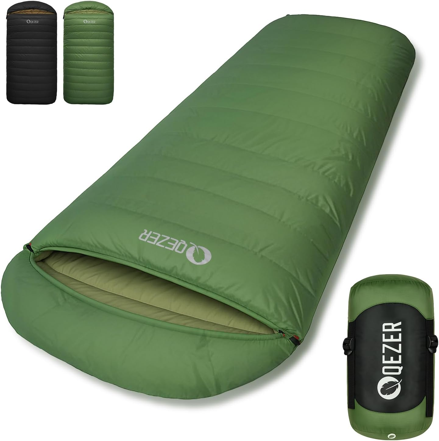 QEZER XXL Winter down Sleeping Bag 0 Degree - 230X100Cm Extra-Wide Alpine Design, 800G Fill with Vertical Baffles to Prevent down Shifting