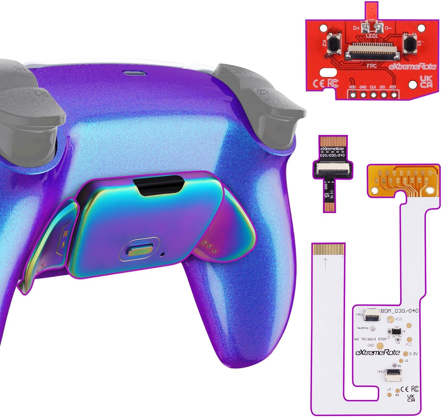 Extremerate White Metal Buttons RISE V3 Remap Kit for PS5 Controller BDM-030 040 050, Upgrade Board Redesigned Bottom Shell Programable Back Buttons
