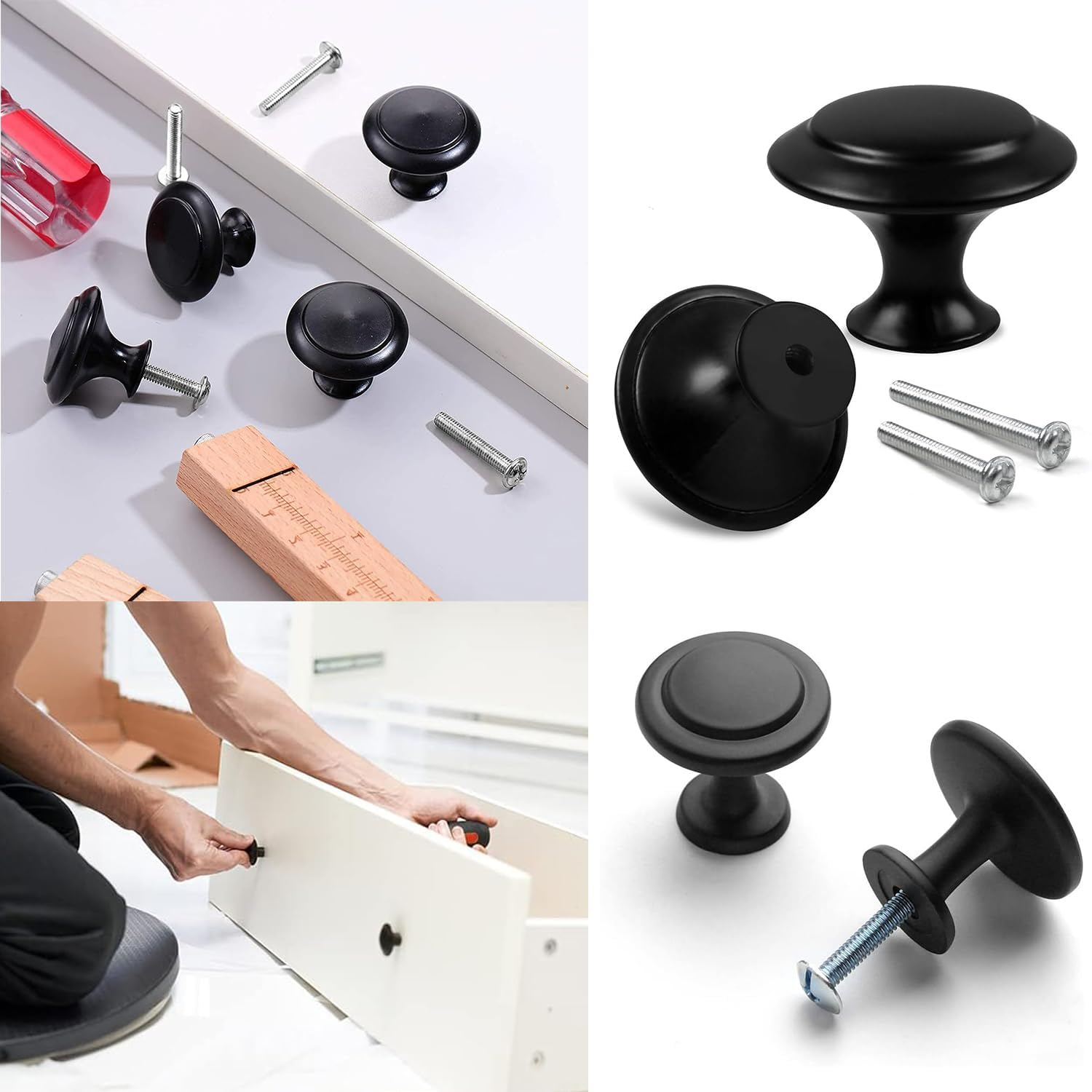 Paifencodill 20 PCS Vintage Cabinet Knobs, Chic Drawer Handles, Antique Kitchen Cupboard Handles, 30Mm round Furniture Door Knob, Black Draw Pulls and Knobs Drawer Handles with Screws image number 2