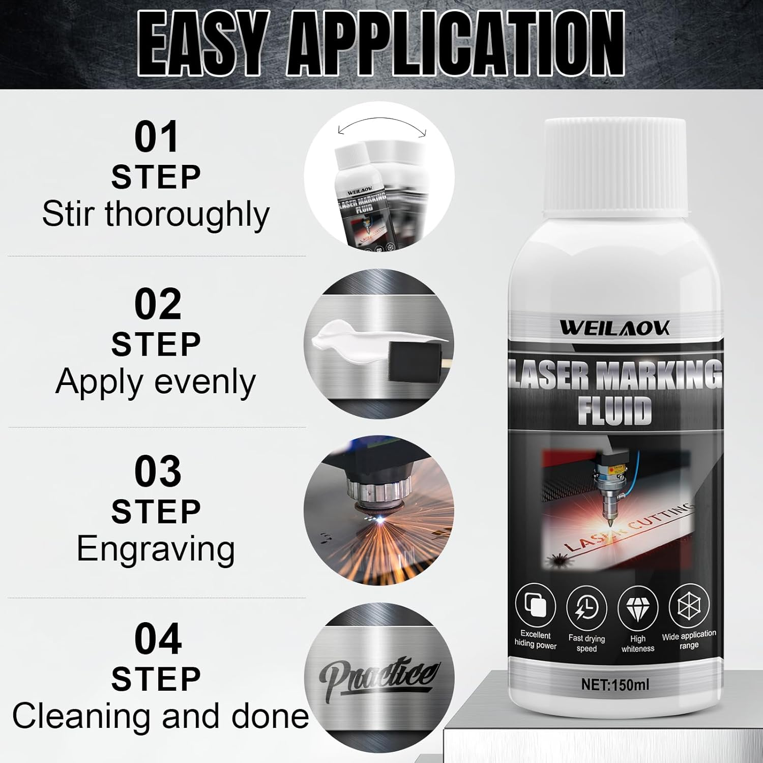 WEILAOK Laser Marking Liquid, Laser Marking Spray for Metal Marking, Quick Drying Speed, Laser Marking Powder for Laser Engraving, Metal, Jewellery, Glass, Aluminium, Stainless Steel