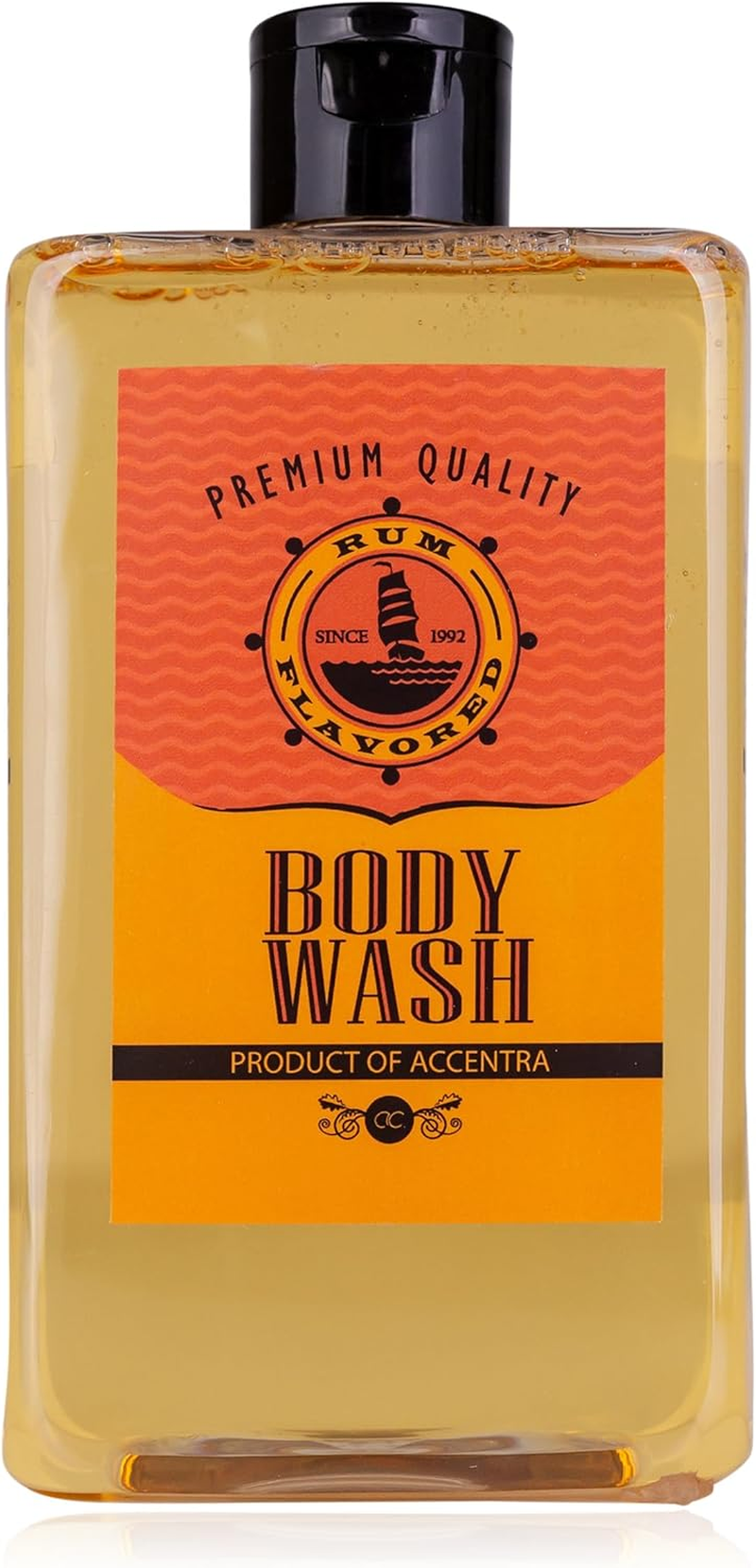 Accentra Rum Flavor Shower Gel for Men in Bottle with Gift Box/Gift Bag in Schnapps Look, 400 Ml Shower Gel, Fragrance: Rum - Refillable, Orange