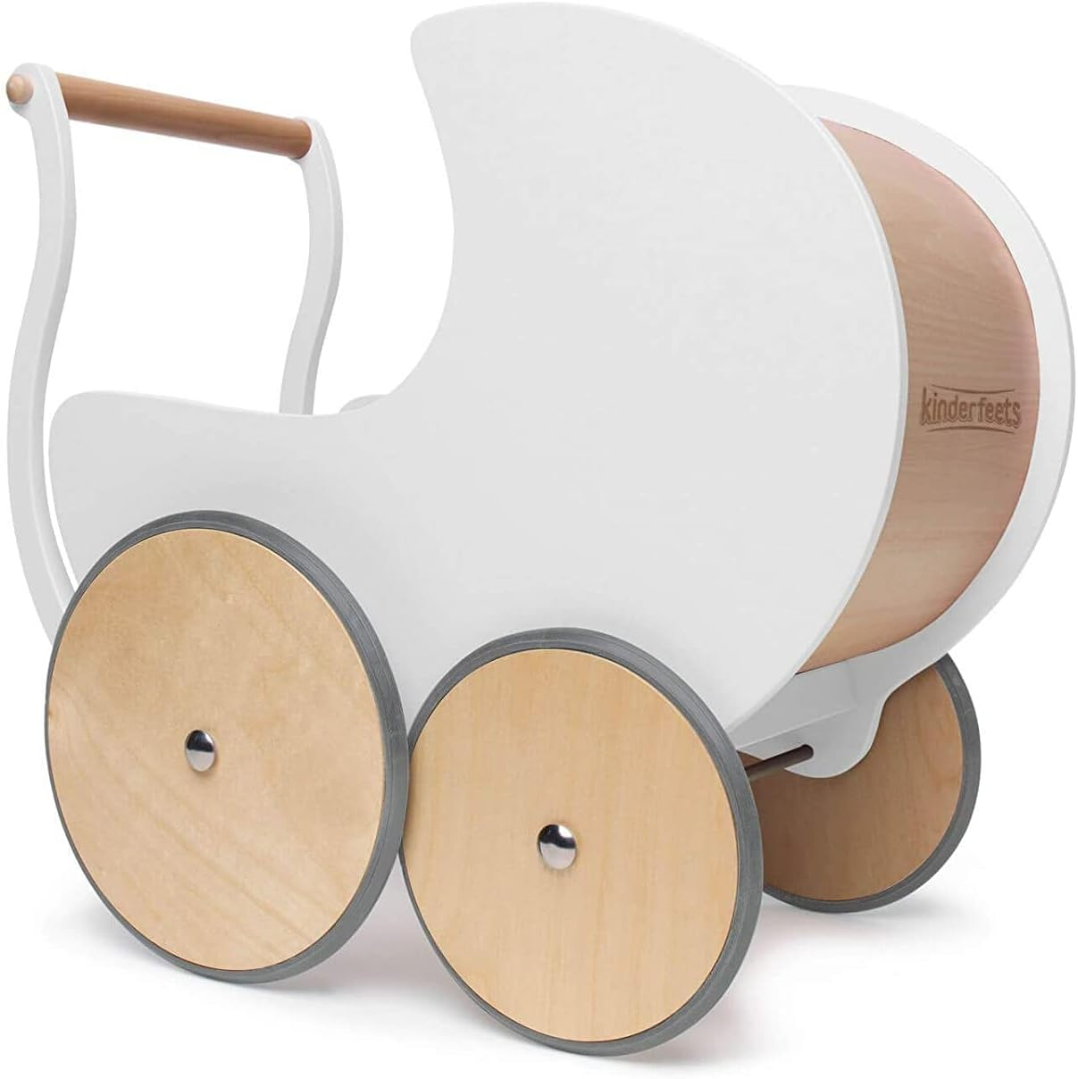 (White) - Kinderfeets Wooden Doll Pram/Walker (White) image number 5