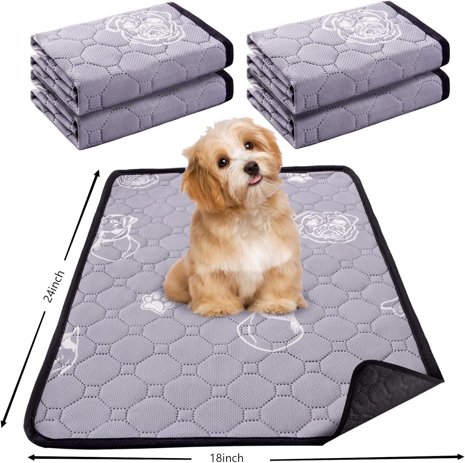 4 Pack Upgrade Washable Pee Pads for Dogs, Reusable Pee Pads for Dogs, Wee Wee Pads, Absorbent Puppy Pads Pet Training Pads, Waterproof Whelping Pads 18"X24" Dog Pee Pad image number 2