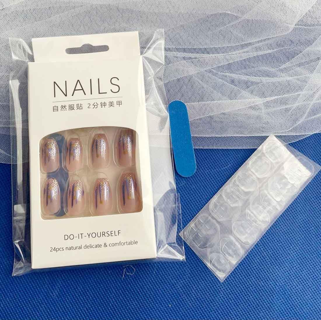 Resweky Moyen Cercueil Faux Ongles, Sequins, Fran&ccedil;ais Boutons, Press, Rose, Brilliant Nude Faux Ongles, Ensemble Complete De Clous Acrylic Liques for Women image number 1