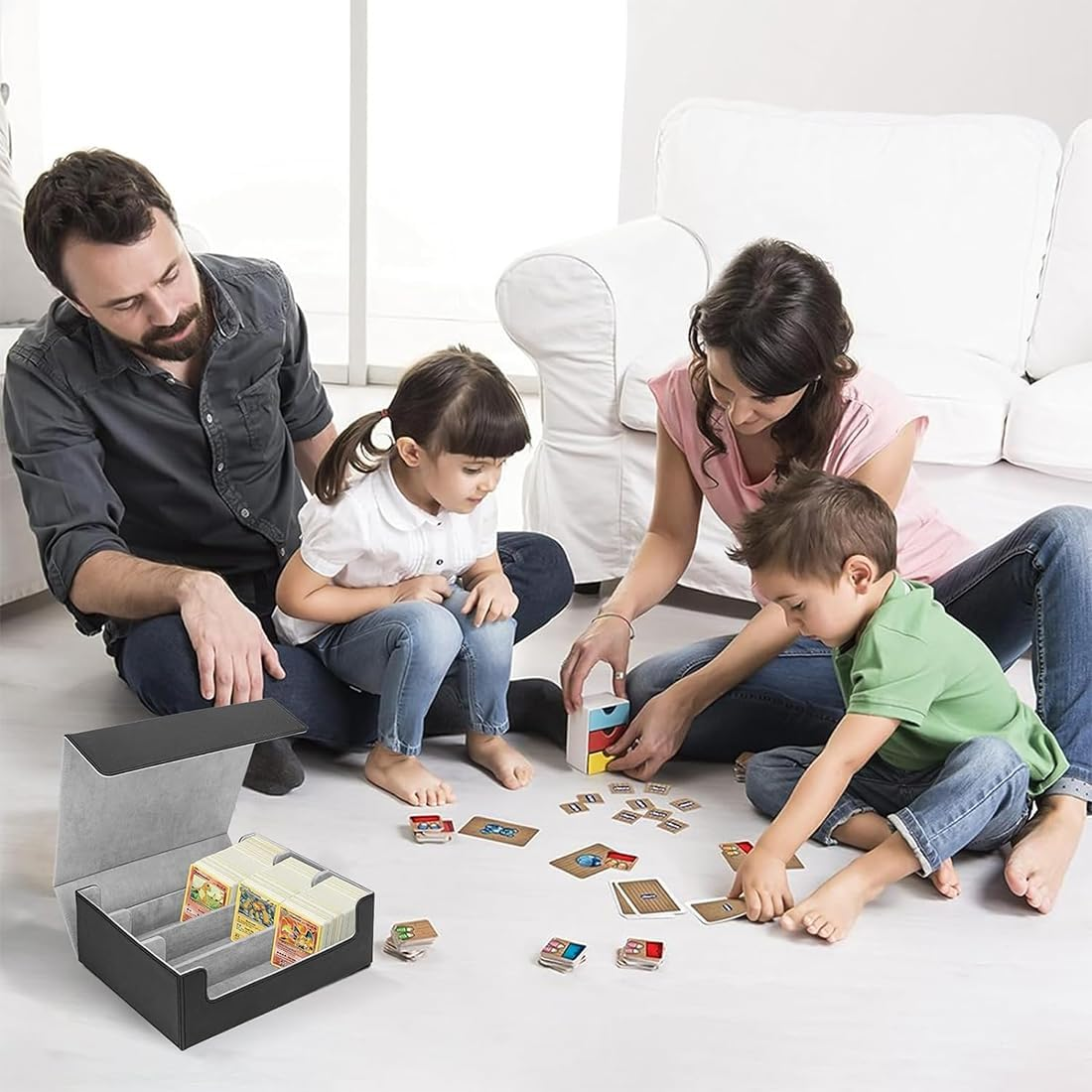 PU Leather Card Deck Case for Trading Cards, Magnetic Closure 1800+ Card Storage Box, Commander Card Holder Suitable for Magic Game Cards (Black&Grey) image number 1