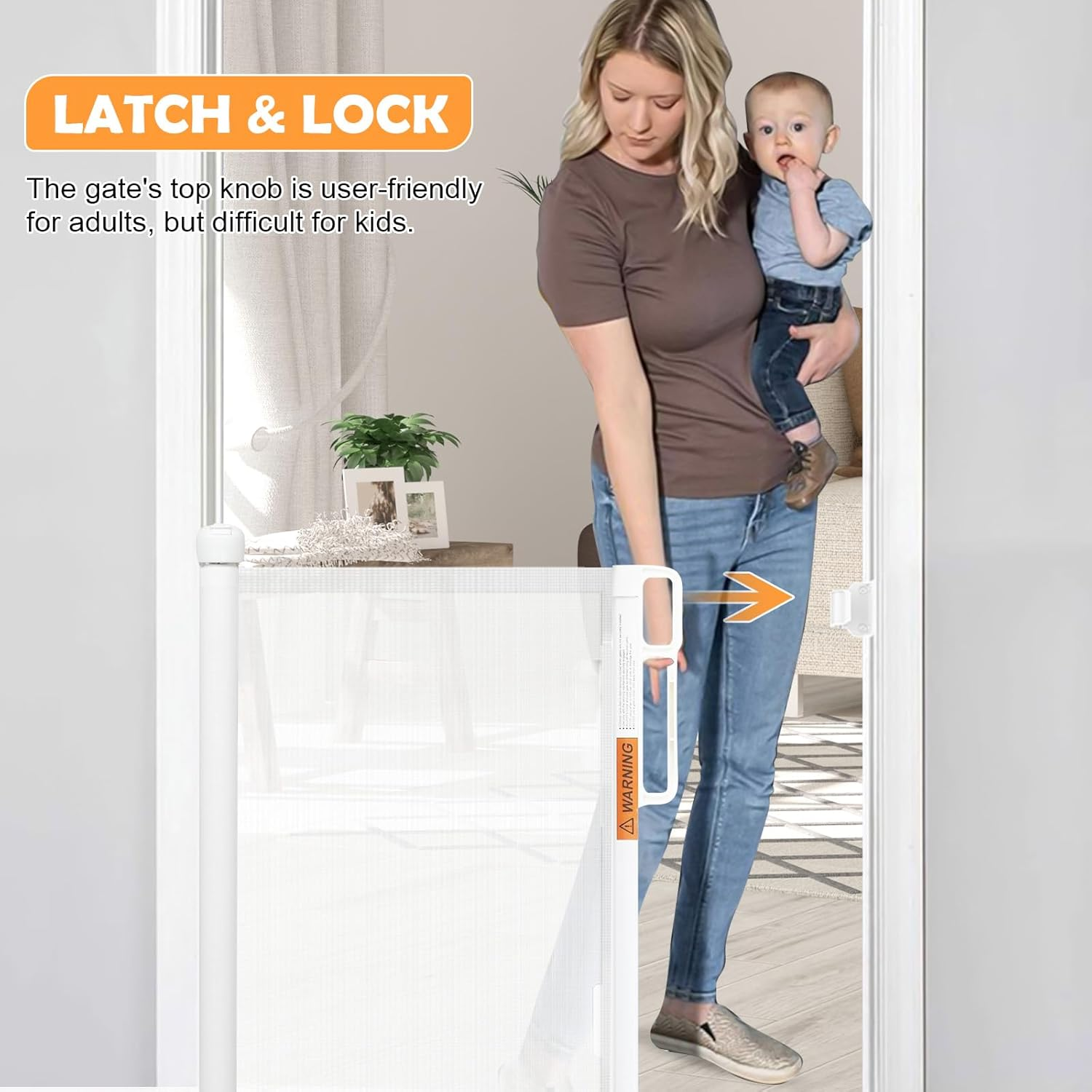 Retractable Safety Gate - Upgraded Stair Gates for Dogs, 180X86Cm Stair Safety Gates Pets, Easy Operation Dog Gate, Stair Gates for Baby/Pet Indoor Outdoor image number 3