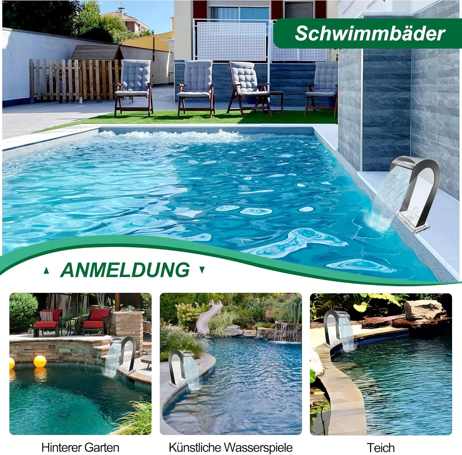 Waterfall Spillway Acrylic Pool Fountain Curved with Accessories, Pond Waterfalls S-Shaped Outdoor Water Spillway Fountains Kit for Garden Patio Swimming Pool Decoration-42Cm Height image number 5