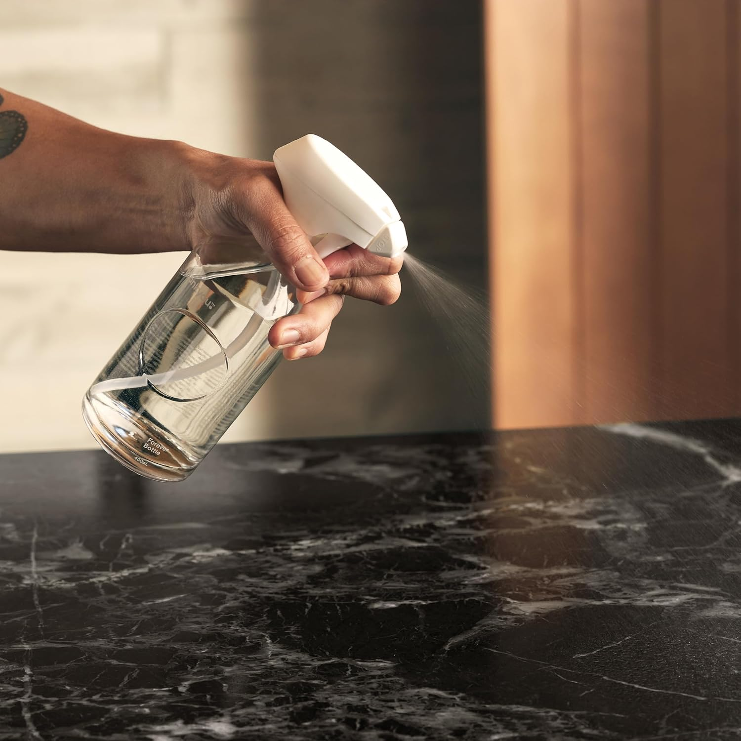 Thankyou Forever Trigger Spray Bottle, Clear Glass, 1 X 400Ml Refillable Forever Bottle with Pump