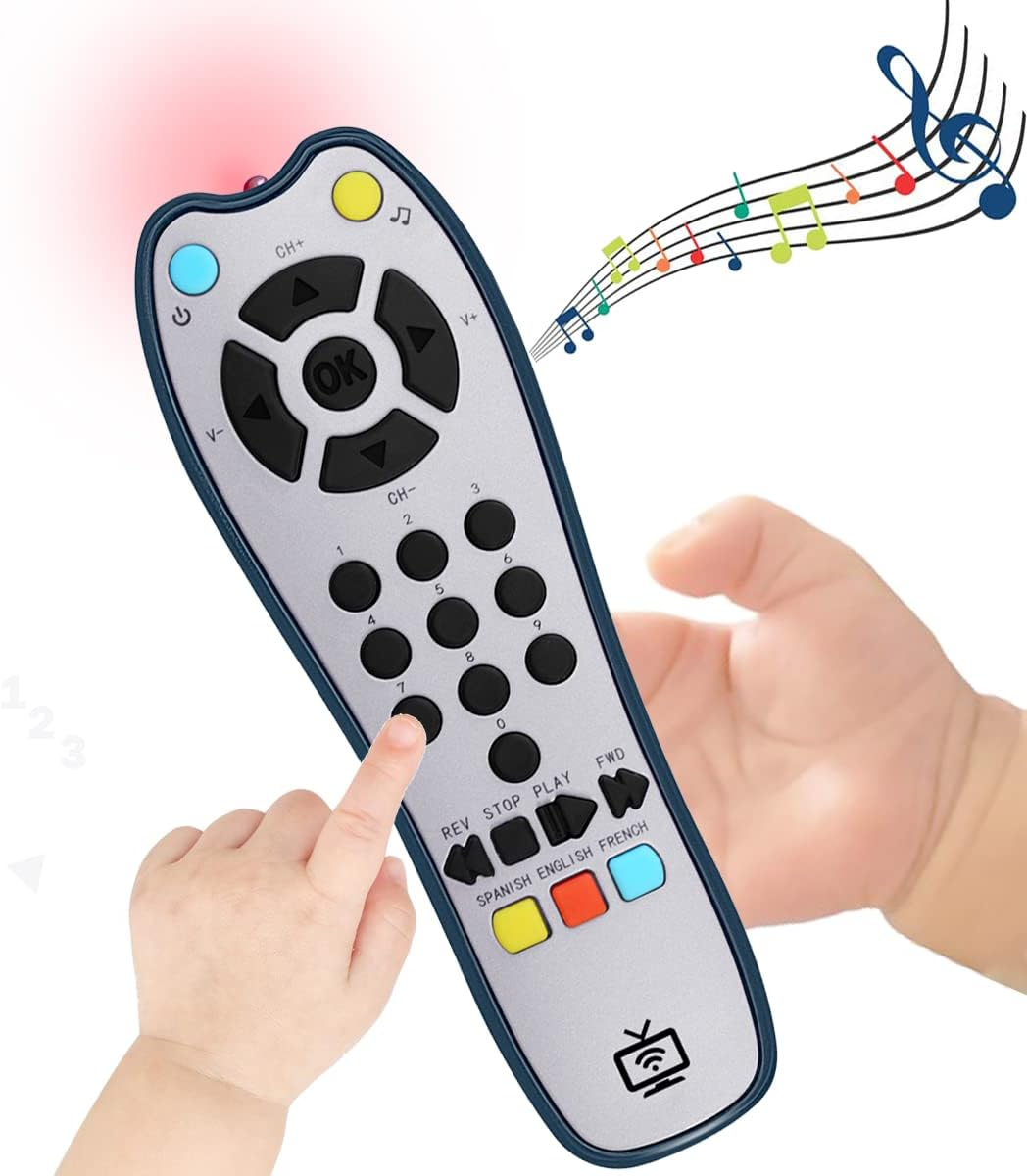 Baby Realistic TV Remote Control Toy with Light and Sound, Upgrade Adjustable Volume, Early Educational Musical Toys with 3 Language English,French and Spanish Gift Toy for 3+ Months Boys or Girls image number 3