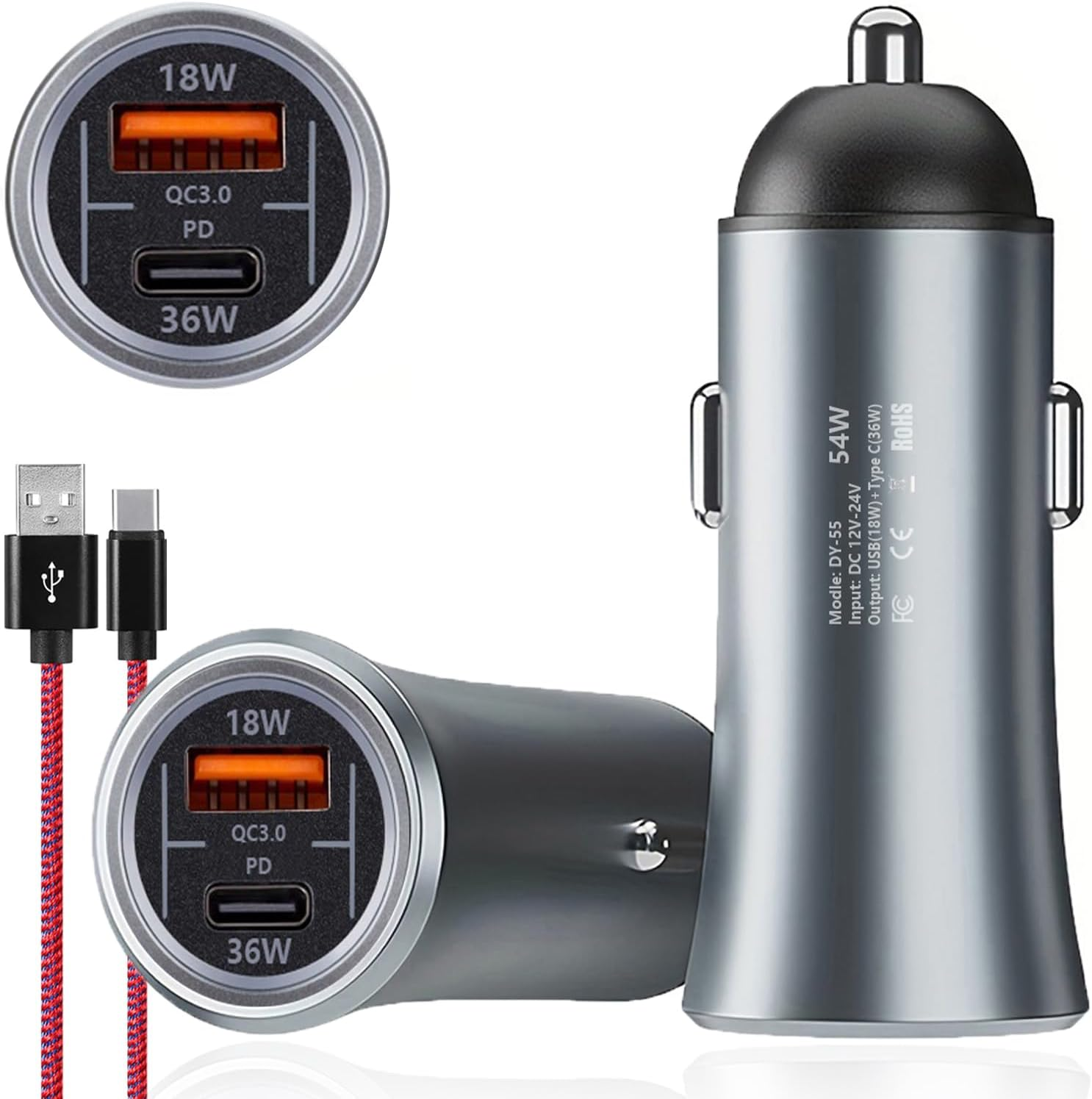 Danyee Car Charger Adapter 【2PACK】 Dual USB Car Charger, 5V 2.4A Cigarette Lighter Adapter Compatible with IP 16/15/14/13/12/11/SE/XR/X/XS, SM S24/S23/S22/S21/S20, Pixel 8/7/6 (2USB 5V-2.4A)