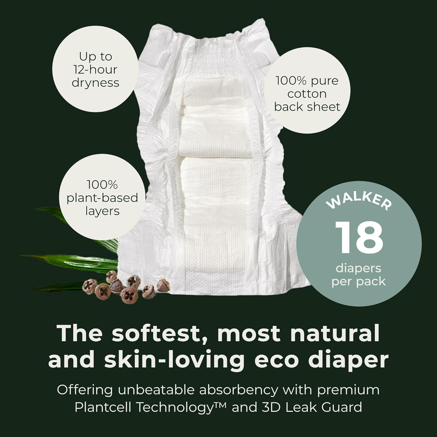 Ecoriginals - 108 Eco Walker Nappies - Toddler Nappies Size 5 with 100% Plant-Based Layers, Disposable & Hypoallergenic Baby Essentials for - Secure Fit Size 5 Nappies (12-18Kg), 18X6 Packs image number 5