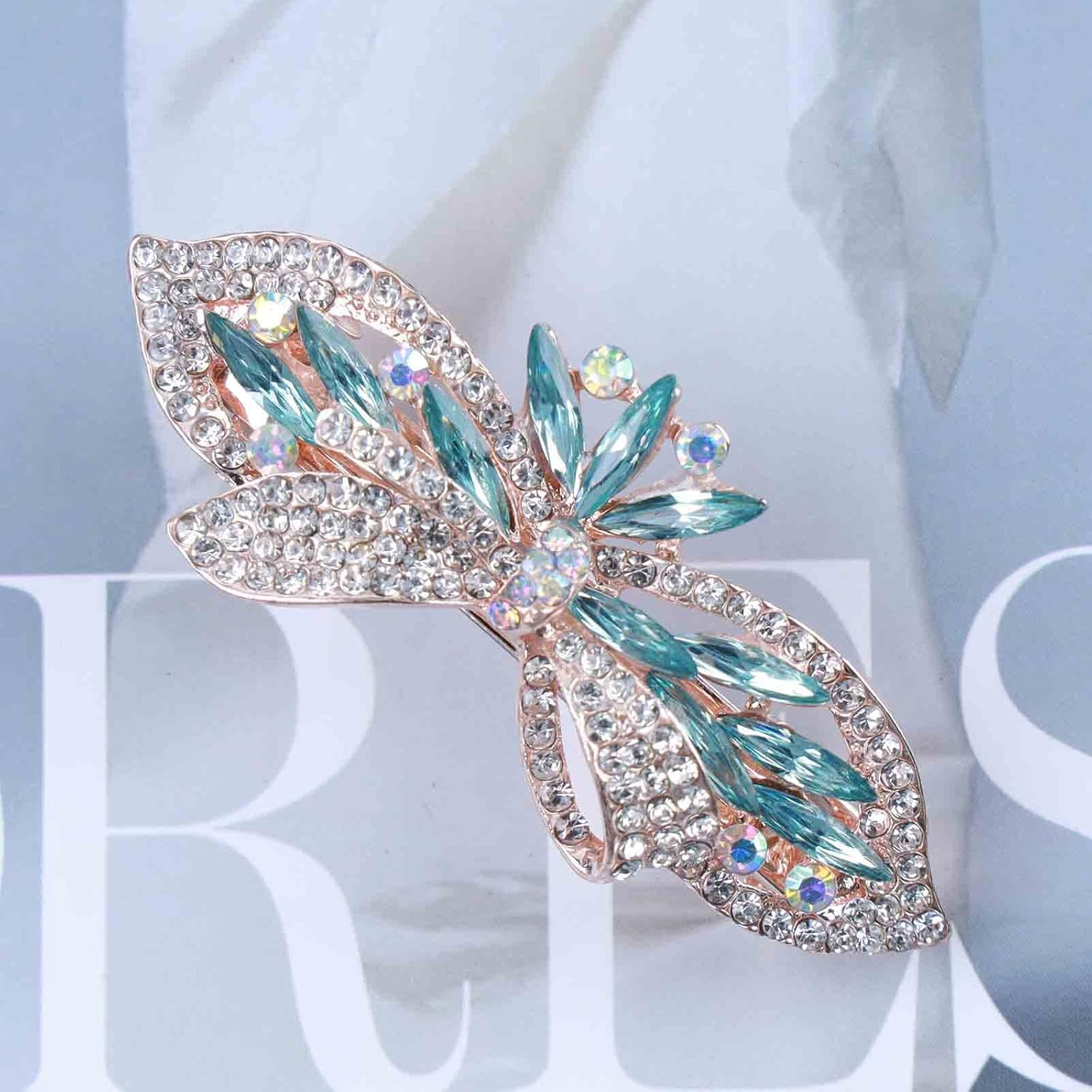 Tseenyi Crystal Hair Clip Rhinestone Wedding Hair Clip Flower Bow Crystal Hair Clip Shiny Bridal Decorative Headpiece Rhinestone Hair Pins for Women and Girls (Blue Crystal) image number 5