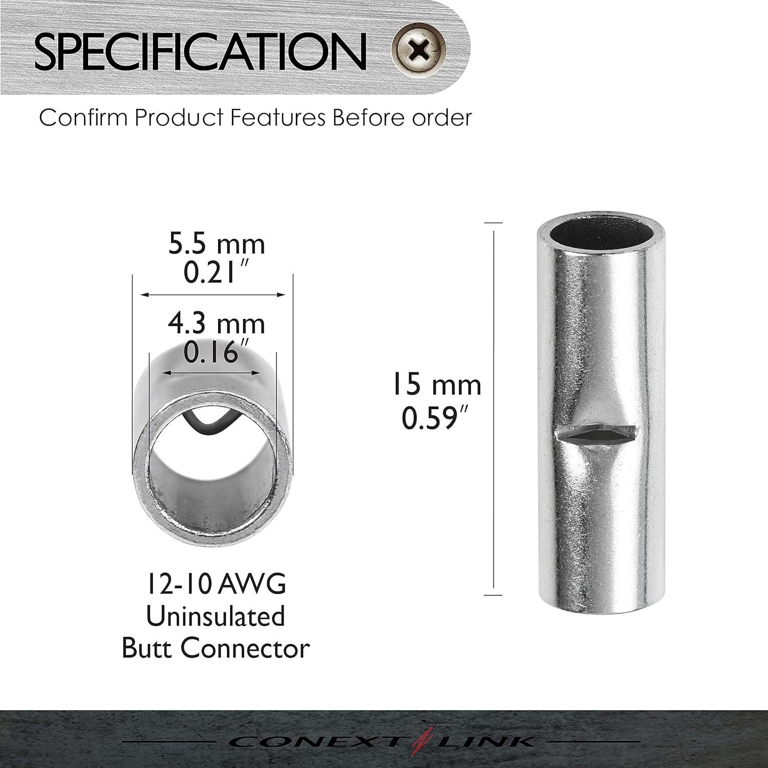 Conext Link BCU-Y50 Series Uninsulated Butt Connector 12-10 Gauge 50 Pack image number 4