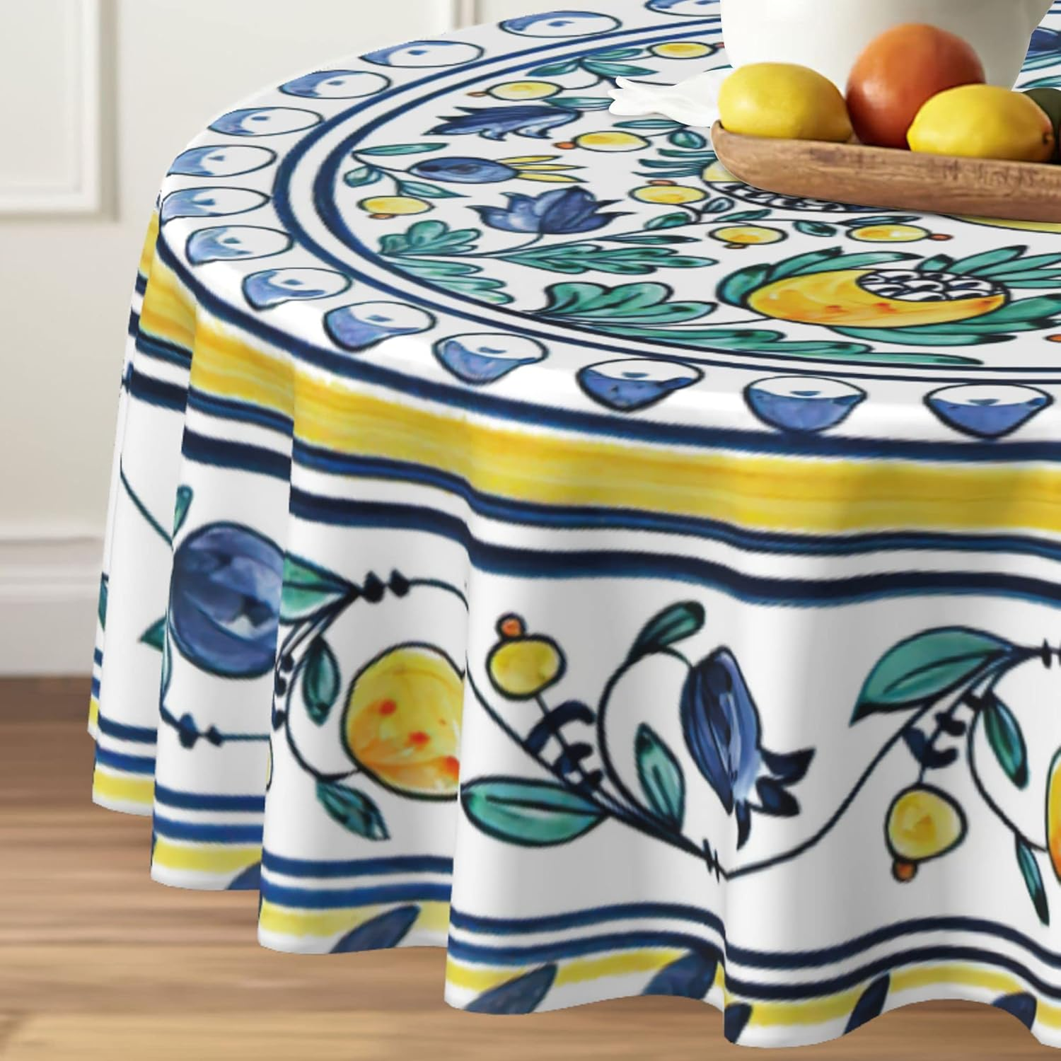 Round Tablecloth 60 Inch, Floral round Table Cloth, Stain Resistance, Water Repellent and Wrinkle-Free, Colorful Flower Circle Tablecloth for Home Kitchen Dining Party Patio Indoor and Outdoor Use image number 4