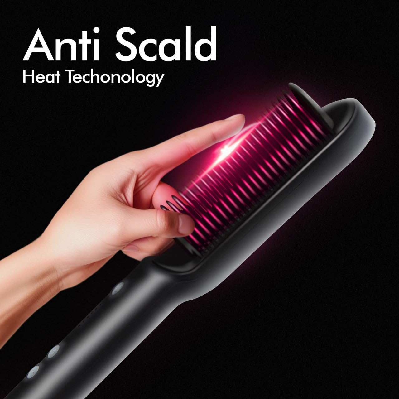 Hair Straightener Brush, Anti-Scald Straightening Comb for Women, Fast-Heating Ionic Hair Tool with 6 Adjustable Heat Temps Control, 30S Quick Heat up & 20-Minute Auto-Off Safety Feature, Black