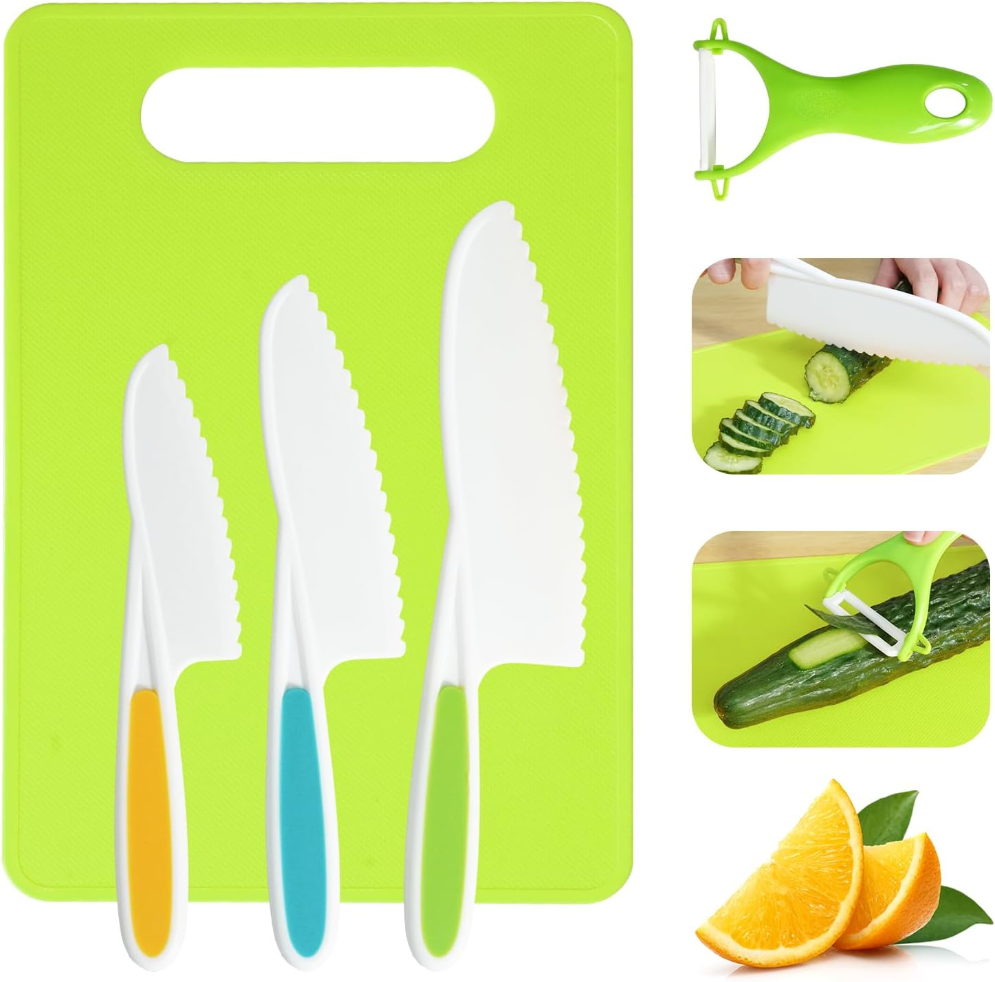 Kids Knife Set, 5 Pieces Montessori Kitchen Tools for Toddlers' Real Cooking, Kids Safe Kitchen Cooking and Baking Knife Set with Peeler, Cutting Board for Sandwich Bread Vegetable Fruit Present image number 5