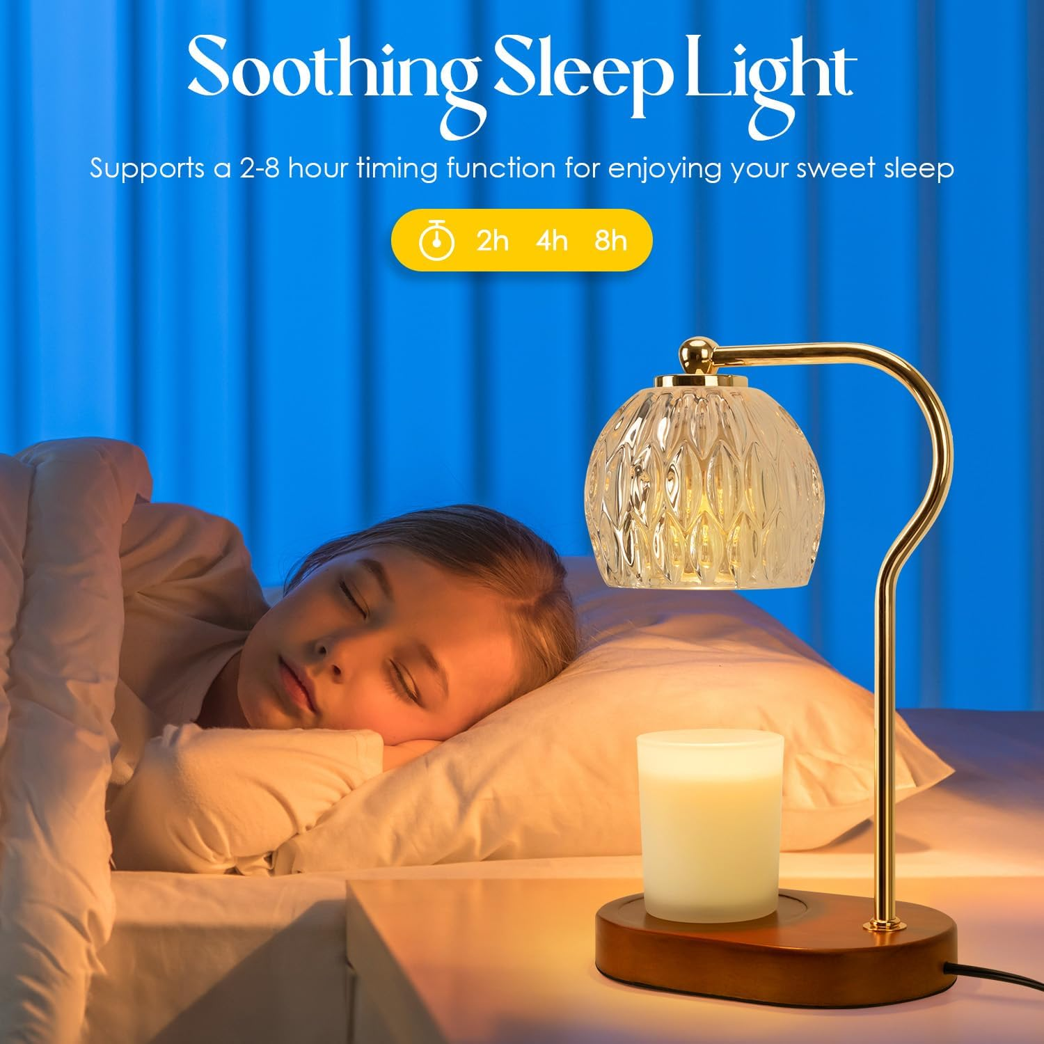 Soilsiu Candle Warmer Lamp with Timer, Dimmable Candle Lamp for All Scented Candles, Candle Warmer with 2 X 50W Bulbs for Home Decor Winter (Brown) - Wood image number 4