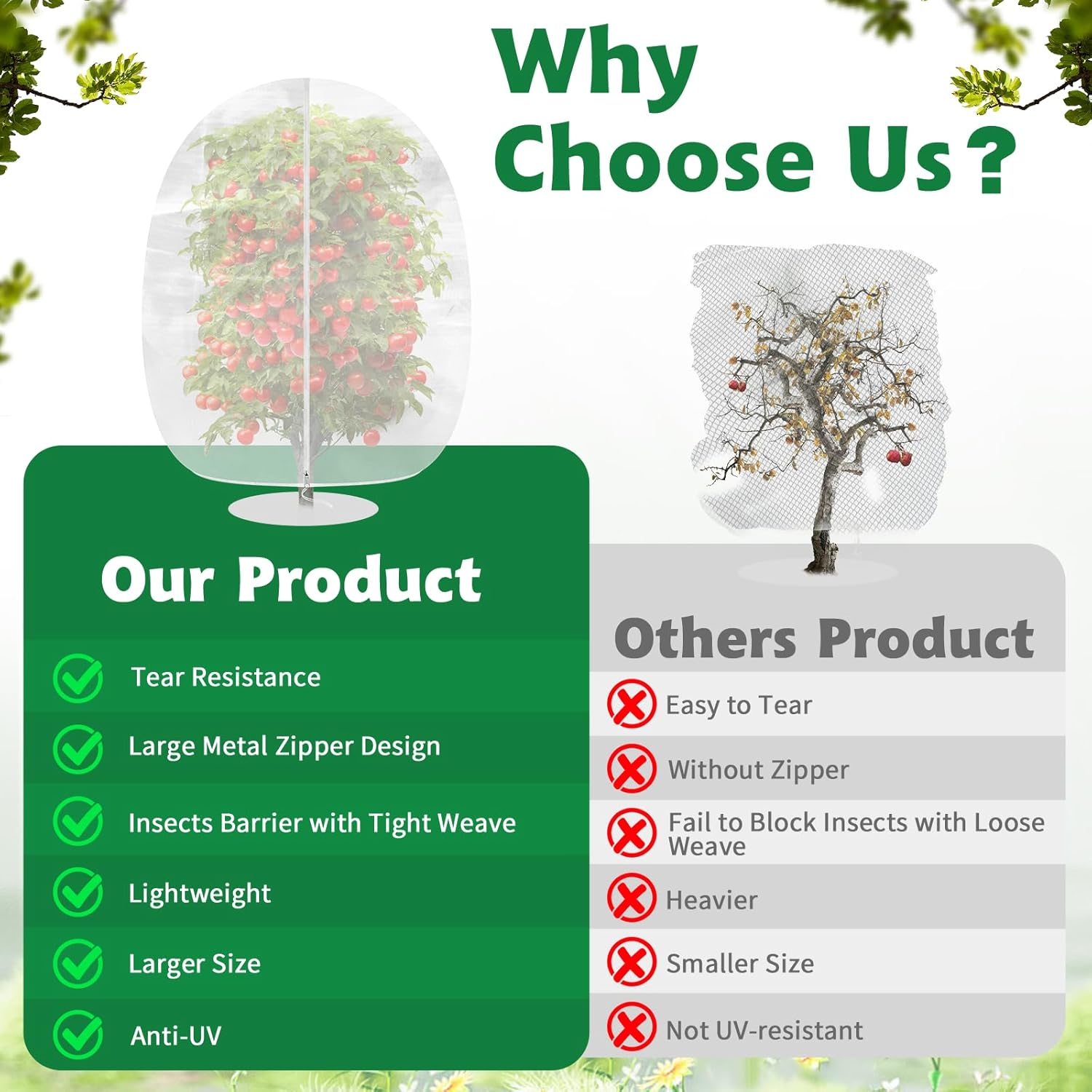 OZMI Blueberry Bush Netting Cover Large Fruit Tree Garden Plant Protector with Zipper & Drawstring, Plant Covers Protection Mesh Net Bags for Fruit Tree Blueberries Bush Tomato Flowers 8 X 8 FT(2 Pcs) image number 1