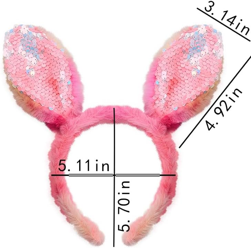 Plush Bunny Ears Headband Glitter Easter Headbands for Women Girls Sequin Rabbit Ears Hairbands Rabbit Ear Hair Hoop Easter Hair Accessories for Women Girls image number 5