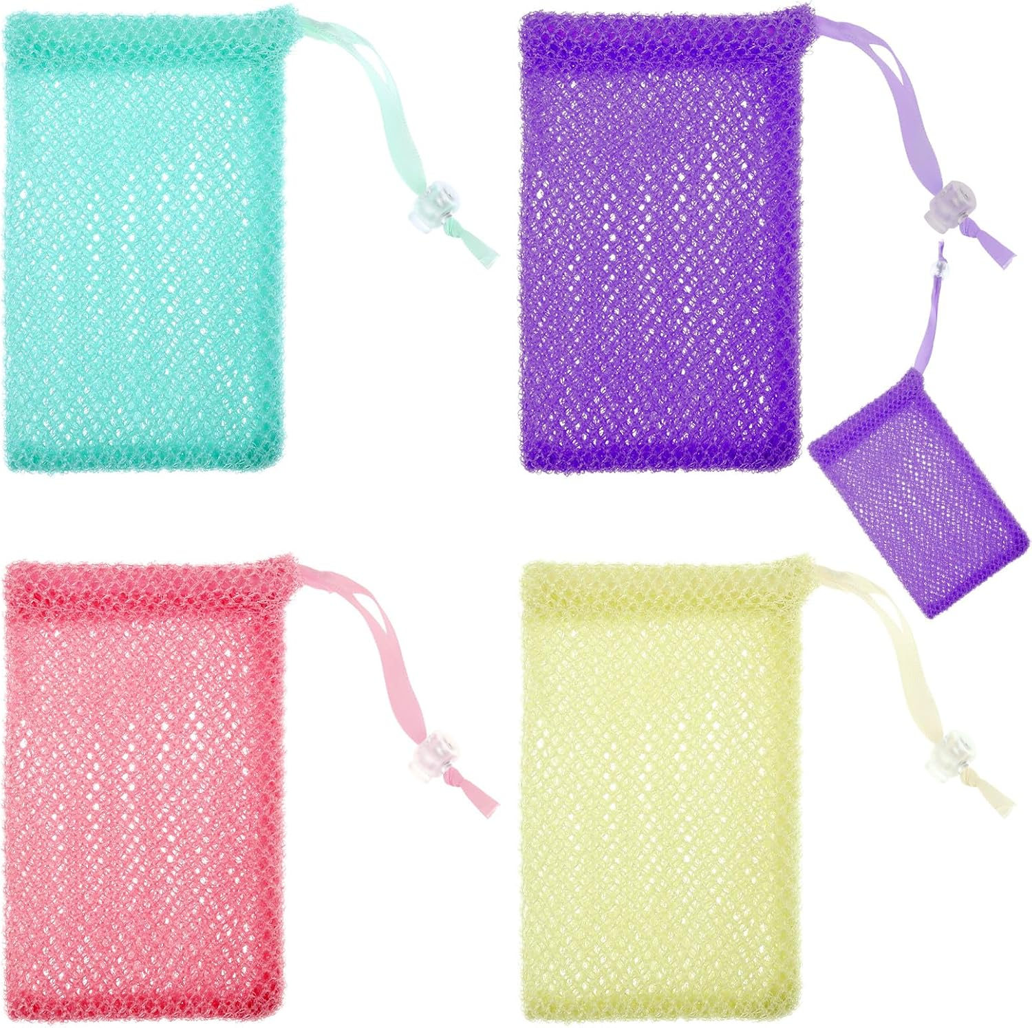 4 Pack Soap Savers for Bar Soap Exfoliating Net Mesh for Shower Holder Mesh Foaming Bag for Bath & Shower (5.5 X 3.5 In, 4 Colors) image number 1