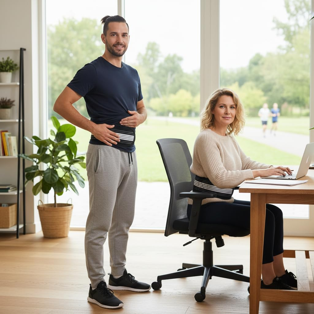 Lumbar Support Belt for Back Pain Relief - Adjustable and Breathable Back Brace, Dual Elastic Straps, Suitable for Women & Men - Lightweight & Durable, Compatible with All Genders and Ideal for Work, Exercise & Daily Use - Ermaoo