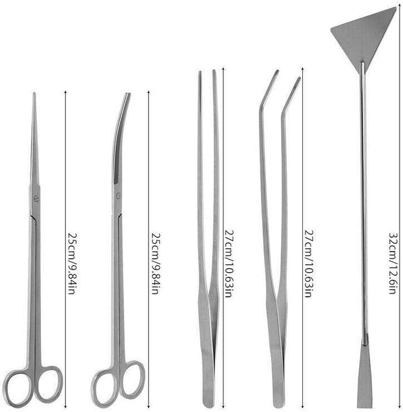 AIMALL Aquarium Aquascaping Tool Kit, 5 PCS Stainless Steel Scissors, Tweezers & Spatula Set, Rustproof Aquarium Maintenance Tools with Storage Case, Silver image number 5