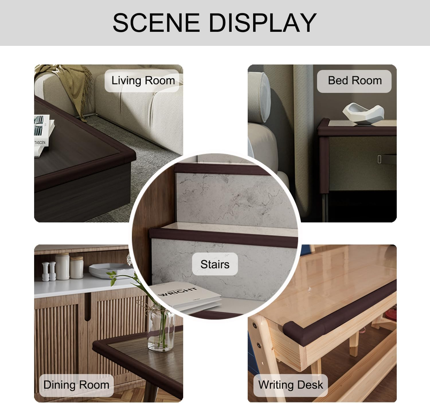 Aedlcal Edge Corner Protector, Baby Proofing Edge Protector Pre-Taped Edge Protector Strip with 8 Corner Guards Soft Rubber Foam Cushion Furniture Corner & Edge Safety Bumpers (Brown, 32.8Ft/10M) image number 3