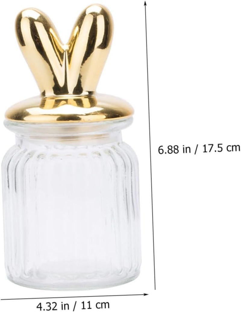 MUCKLILY Bunny Ears Glass Storage Container Airtight Canister for Loose Tea Dry Fruits Snacks Decorative Kitchen Organizer Sealed Lid for Home image number 1